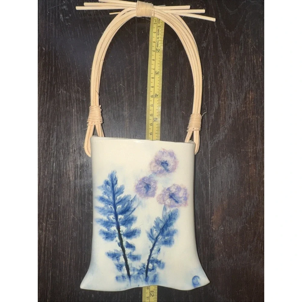 Art‎ Pottery Handmade Wall Pocket Floral Vase Blue Multicolor 11.75